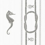 Nautical card with marine knots ropes sea horse and fish