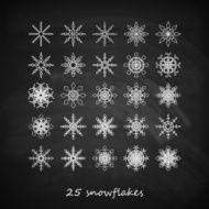 vector set of 25 graceful snowflakes on the blackboard background N2