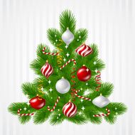 Merry Christmas vector background with tree and glossy balls