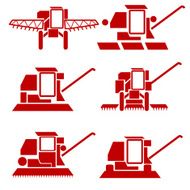 harvesting combine silhouettes set