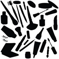 Vector silhouettes of various cosmetics