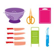 Colourful vector kitchen cutting utensils