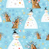 Texture of winter snowmen and trees