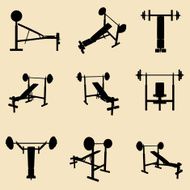 vector gym equipment silhouette set