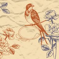 Retro floral background with bird