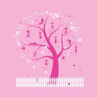 Funny cats on spring tree for your design