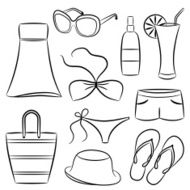 Set of beach accessories and clothing Vector illustration