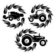 Agricultural vehicle icons in corn cob wreath