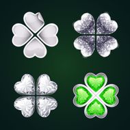 Vector Silver Four-leaf Clovers Set3