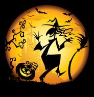 Halloween background with funny witch