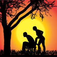 Vector silhouettes of people in a wheelchair N48