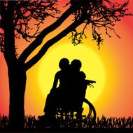 Vector silhouettes of people in a wheelchair N49