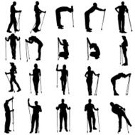 Vector silhouettes of people with walking bare N2