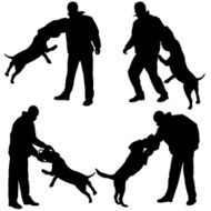 Vector silhouette of a man and dog N2