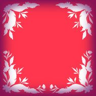 Silhouette leaves flowers and feathers on red