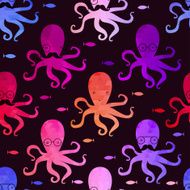 seamless pattern with octopus and fishes Colorful mosaic backdr