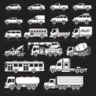 Cars icons white color set