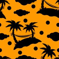 Seamless pattern with coconut palm trees hammock sun N2
