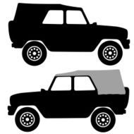 Set black silhouettes cars on white background