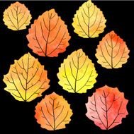 set of silhouettes by leaves in watercolor N2
