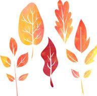 set of silhouettes by leaves in watercolor N4