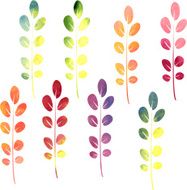 set of silhouettes by leaves in watercolor N6