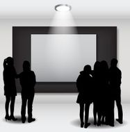 Peoples Silhouettes Looking on the Empty Frame in Art Gallery N13