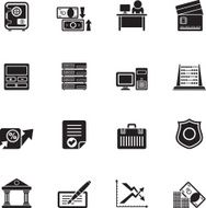 Silhouette bank business finance and office icons