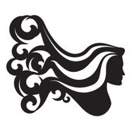 Profile silhouette of a woman head with long waving hair N2