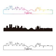 Tallinn skyline linear style with rainbow