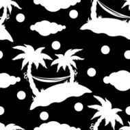 Seamless pattern with coconut palm trees clouds hammock