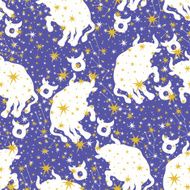 Silhouette taurus zodiac sign and stars Horoscope seamless pattern N2