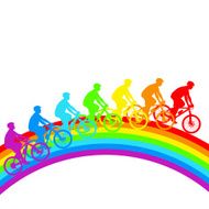 Silhouette of a cyclist rainbow male