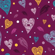 Pattern with hearts and birds