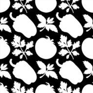 Seamless pattern with silhouettes vegetables Pepper Tomato Pa