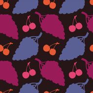 Seamless pattern with silhouettes grapes and cherry N3