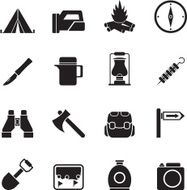 Silhouette tourism and hiking icons