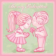 Card Be my Valentine silhouettes of children N2