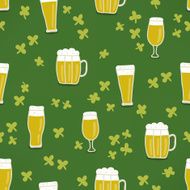 Seamless pattern with clover and beer for St Patrick&#039;s Day