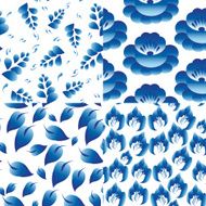 Set of 4 seamless patterns Vintage folk flowers leaves branch