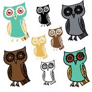 Cartoon Owl with Variations - Stencil silhouette and Colored Versions
