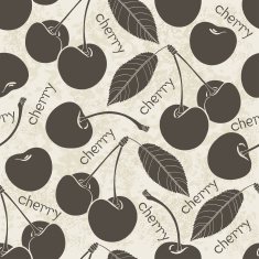 Seamless pattern with cherry Monochrome vector background