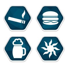 Blue vector cancer risk factors icons set N2