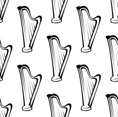 Harp musical instrument seamless pattern