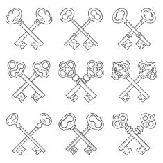 Set of crossed hand drawn keys vector
