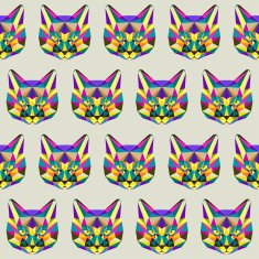 Abstract motley polygonal triangle geometric angry cat seamless pattern