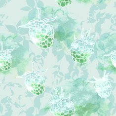 raspberry on green background seamless pattern Vector