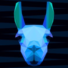 Abstract polygonal geometric bright glaring blue llama portrait for design
