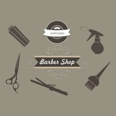 Vector set of retro barber shop labels logo badges and