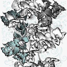 Seamless grunge with orchids in grey watercolor style N2